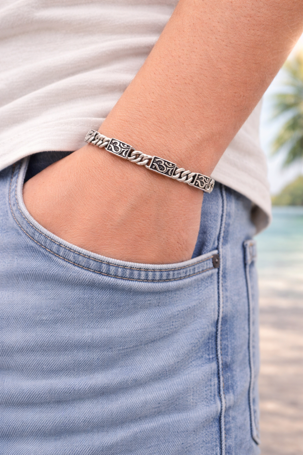 925 Divine Om Silver Link Bracelet Silveradda