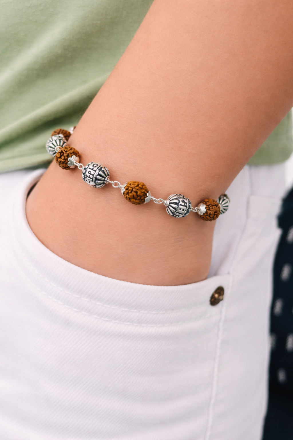 Men’s Rudraksha Bracelet with Silver Beads | Spiritual Designer Bracelet Silveradda