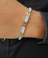 Silver Bracelet for Men with Gold Links & Stone Design Silveradda