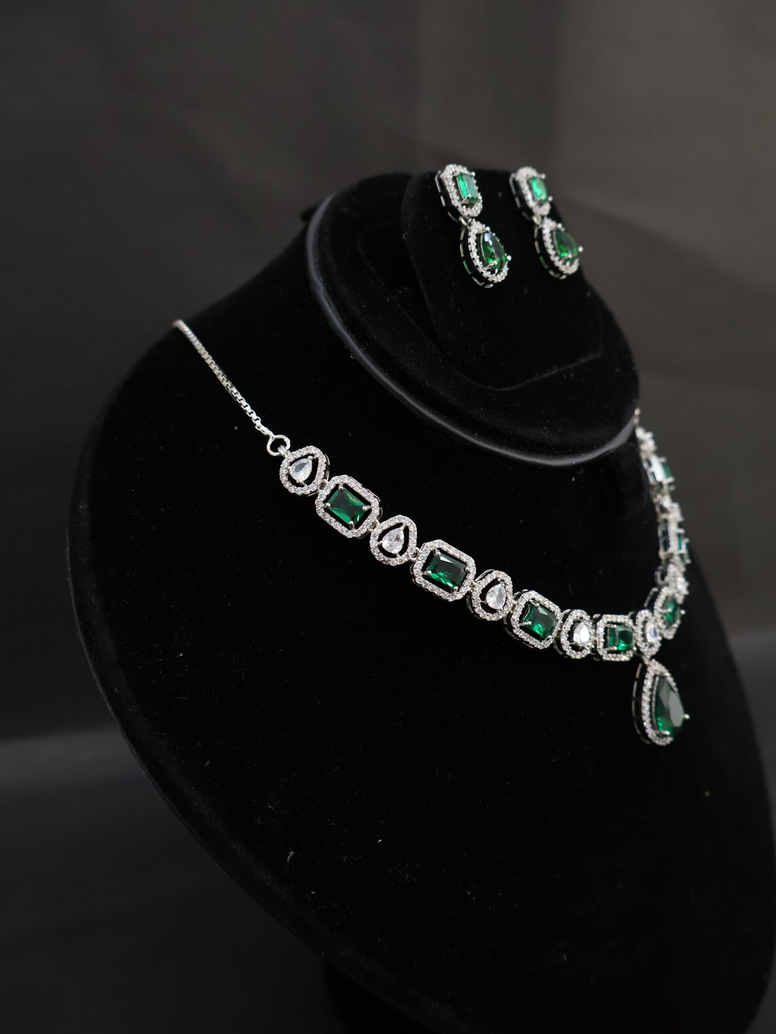 Green Stone Necklace Set with Earrings for Bridal & Party Wear | Silveradda