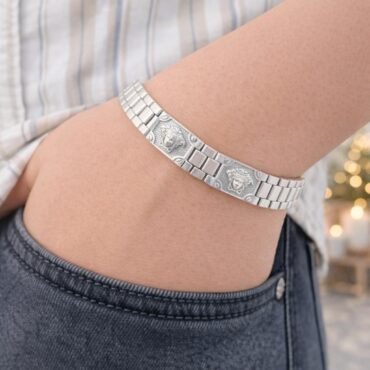 Men’s 925 Sterling Silver Greek Key Medusa Bracelet Silveradda