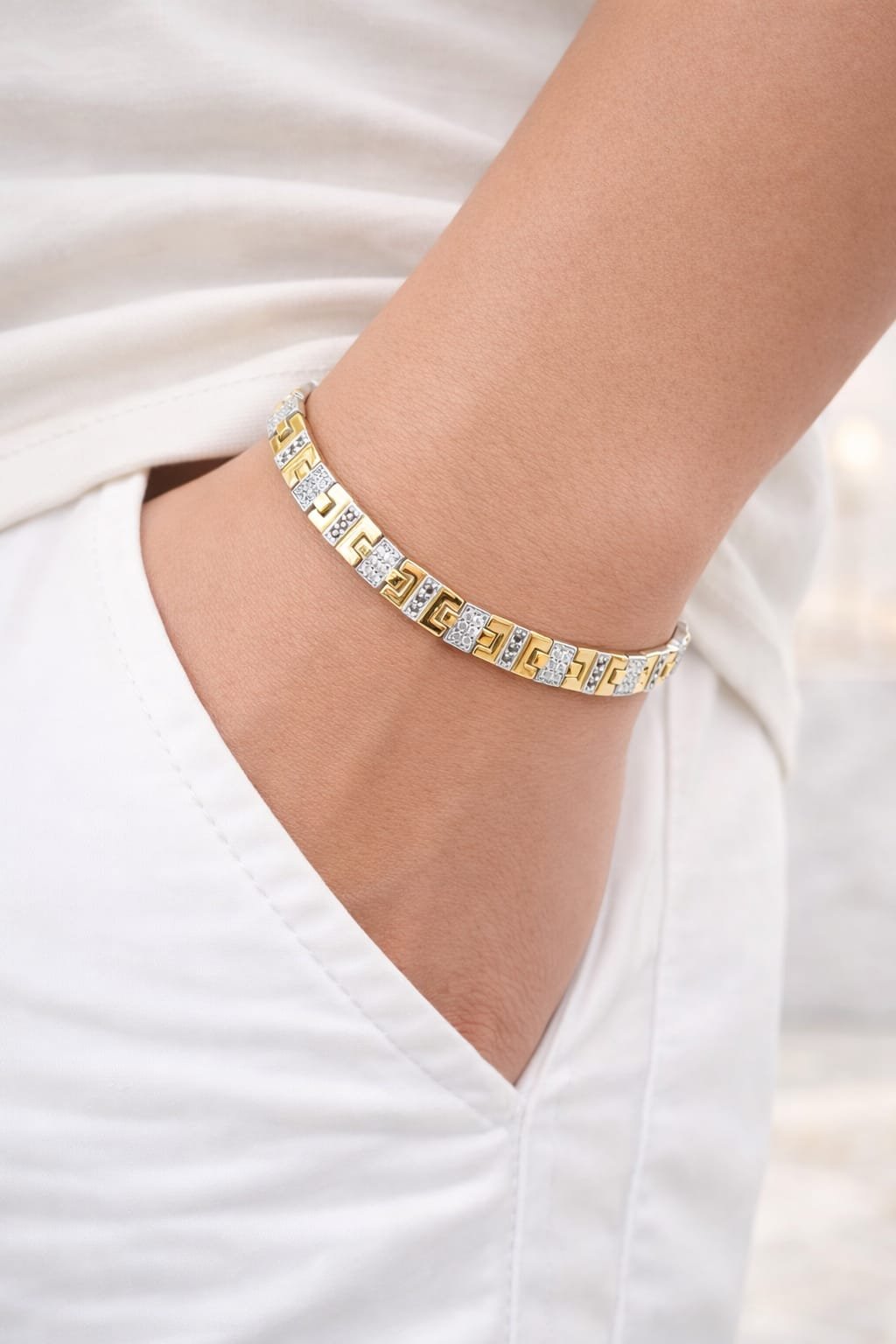 Classic Gold & White Two-Tone Stone Designer Bracelet | Silveradda
