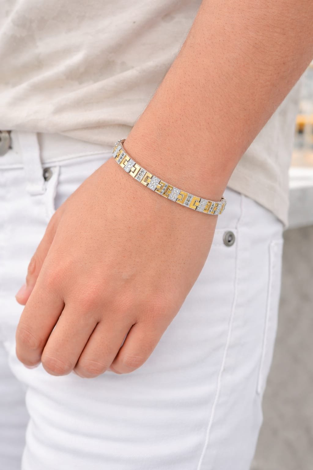 Classic Gold & White Two-Tone Stone Designer Bracelet | Silveradda