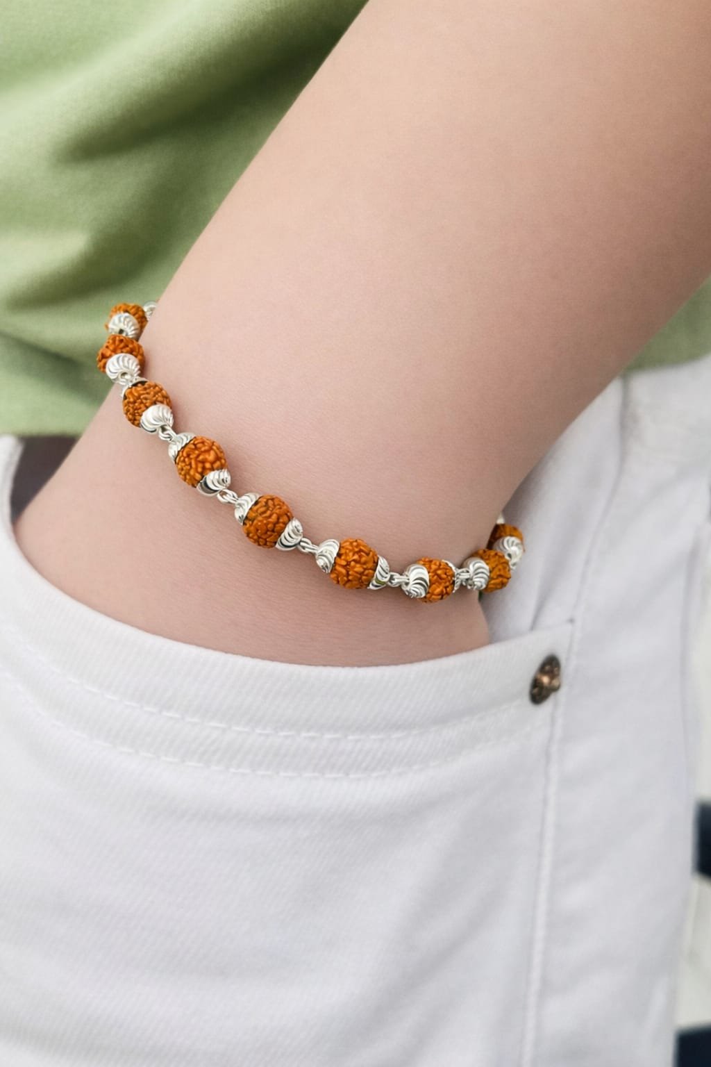 Premium Rudraksha Silver Fusion Bracelet Silveradda