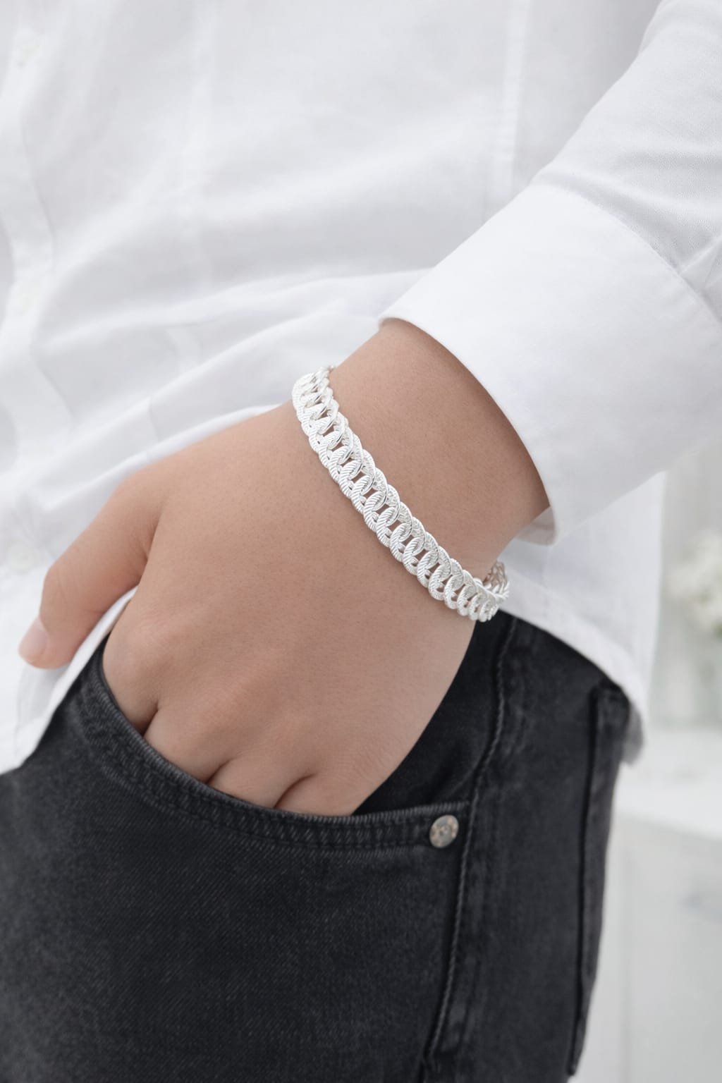 Sterling Silver Woven Link Bracelet for Men | Premium Handcrafted Chain – Silveradda