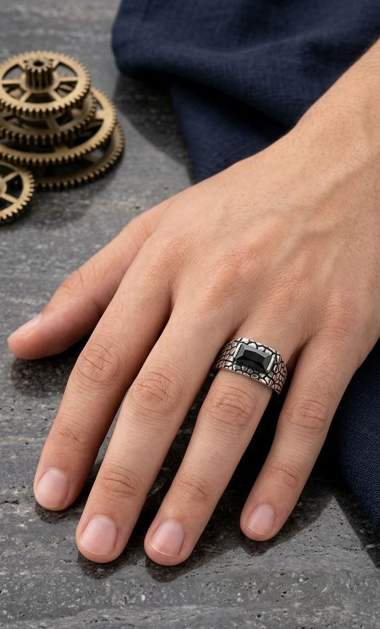 925 Sterling Silver Black Stone Ring for Men | Luxury Statement Jewelry Silveradda