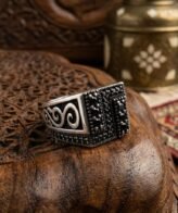 Black Stone Square Ring for Men | 925 Silver Royal Designer Ring Silveradda