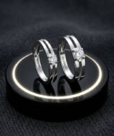 Solitaire 925 Sterling Silver Geometric Couple Ring Set | Silveradda