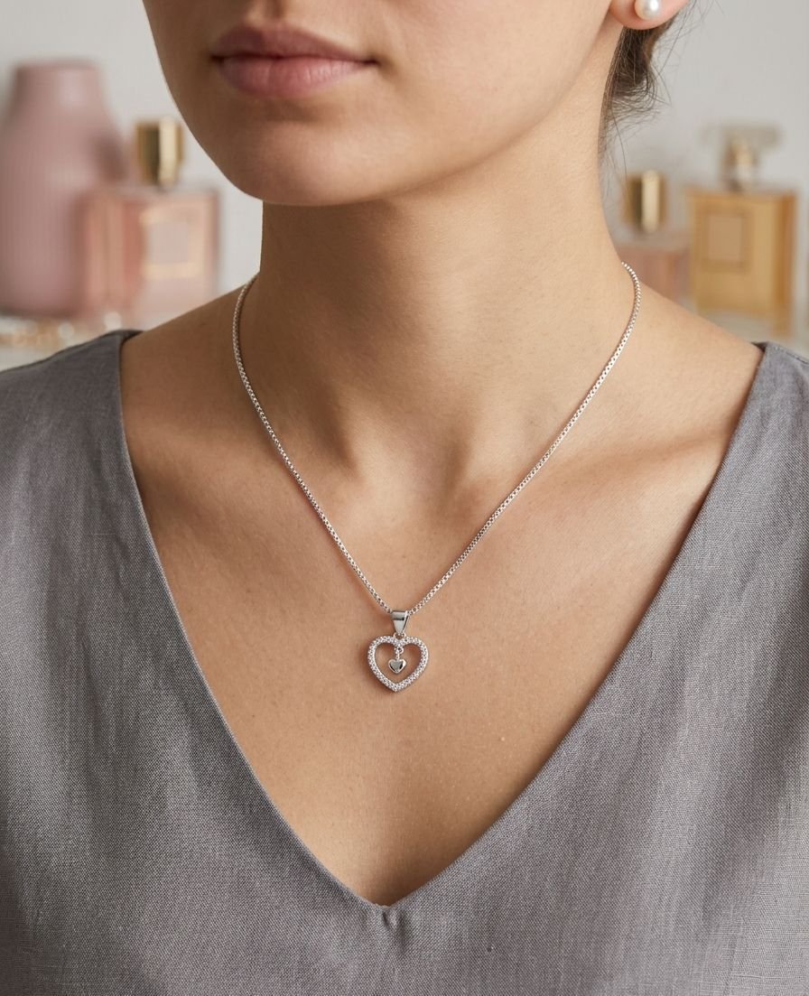 925 Double Heart Silver CZ Pendant for Women | Silveradda