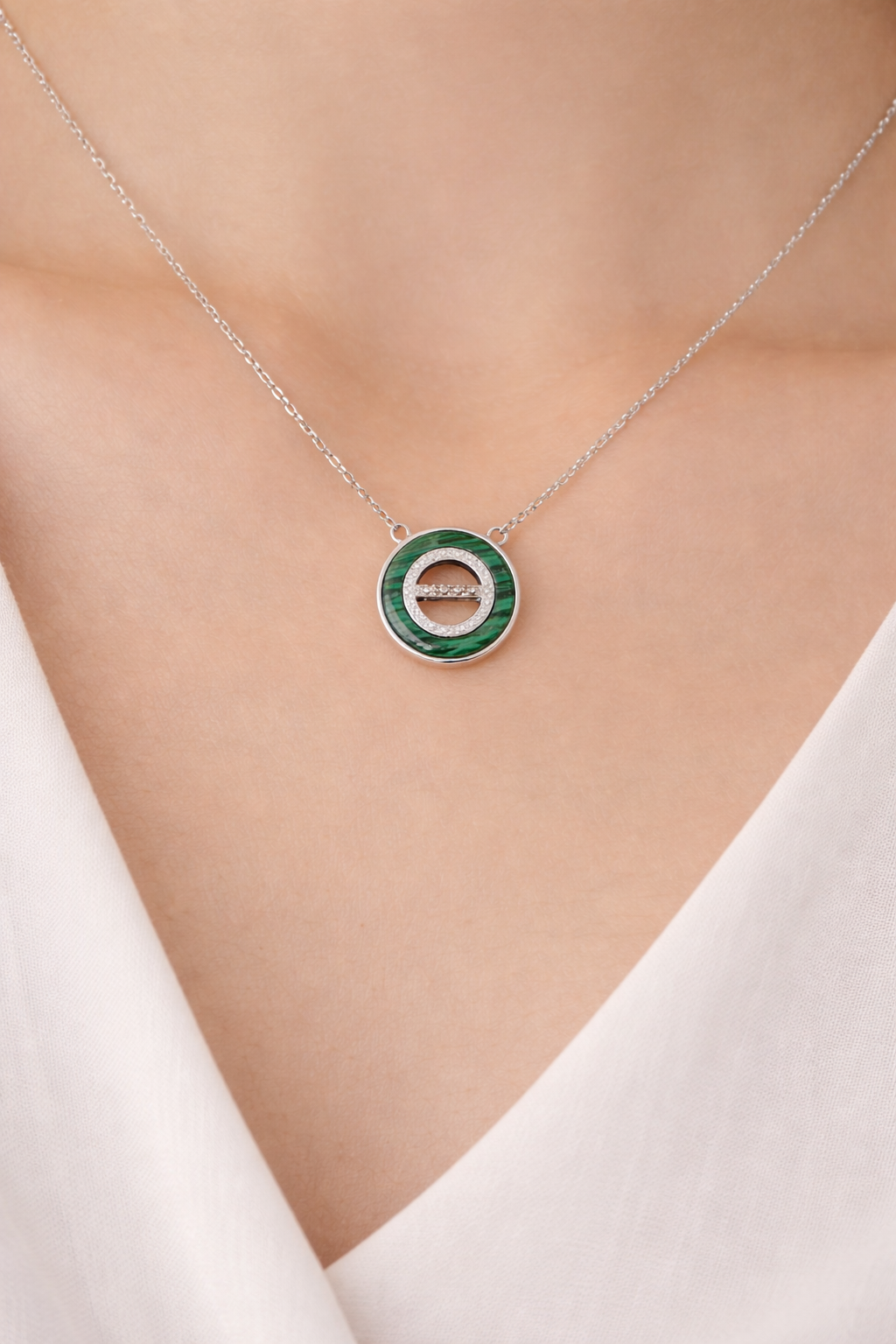 Green Circle Silver Necklace for Women | 925 Sterling | Silveradda