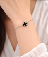 925 Sterling Silver Black Clover Bracelet for Women – Minimal Lucky Charm | Silveradda