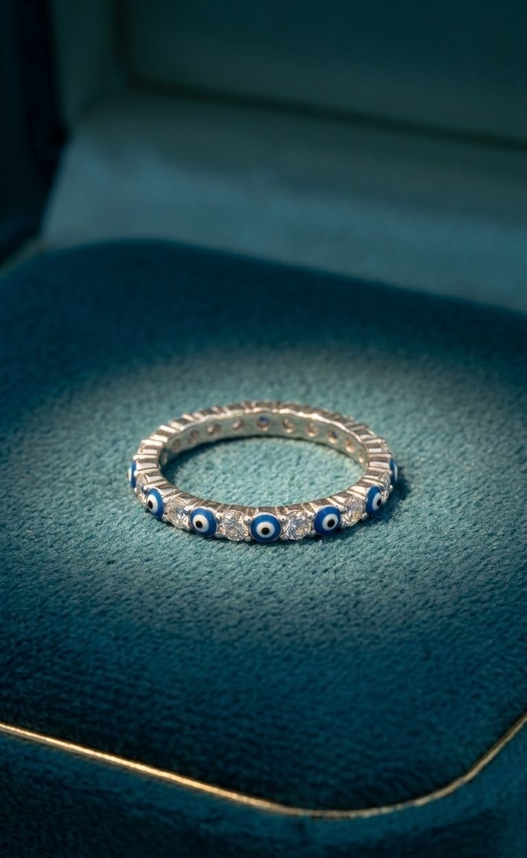 925 Sterling Silver Evil Eye Band Ring with CZ Stones | Silveradda