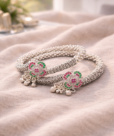 925 Sterling Silver Floral Anklet Kada with Ghungroo – Traditional Payal for Women | Silveradda