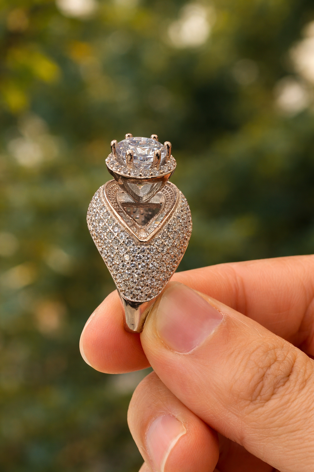 925 Sterling Silver Heart Design Solitaire Ring with CZ Stones | Silveradda