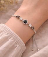 Black Stone Star Charm 925 Silver Bracelet for Women | Silveradda