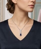 Blue Teardrop Stone Silver Pendant for Women | CZ Halo Jewelry | Silveradda