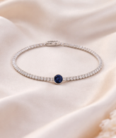 Minimal Blue Center Stone Tennis Bracelet for Women | Silveradda
