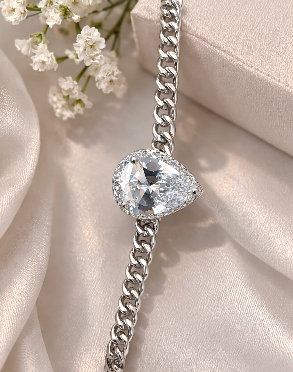 Pear Cut Crystal 925 Sterling Silver Chain Bracelet for Women | Silveradda