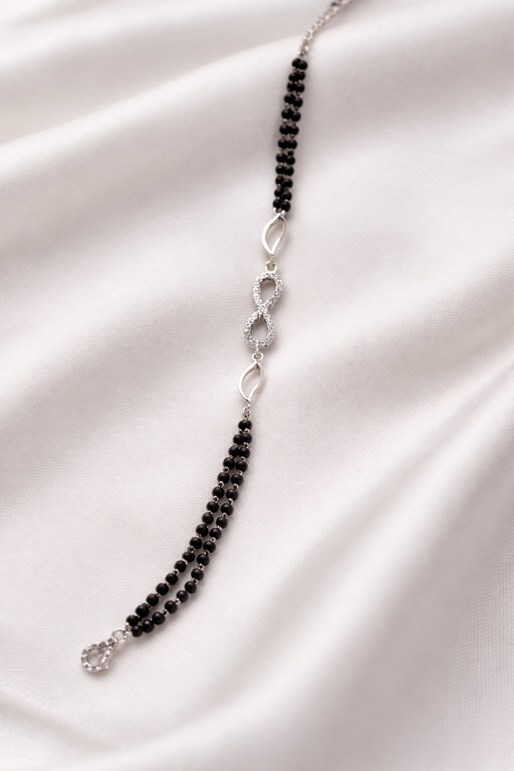 925 Silver Infinity Black Bead Bracelet for Women | Silveradda