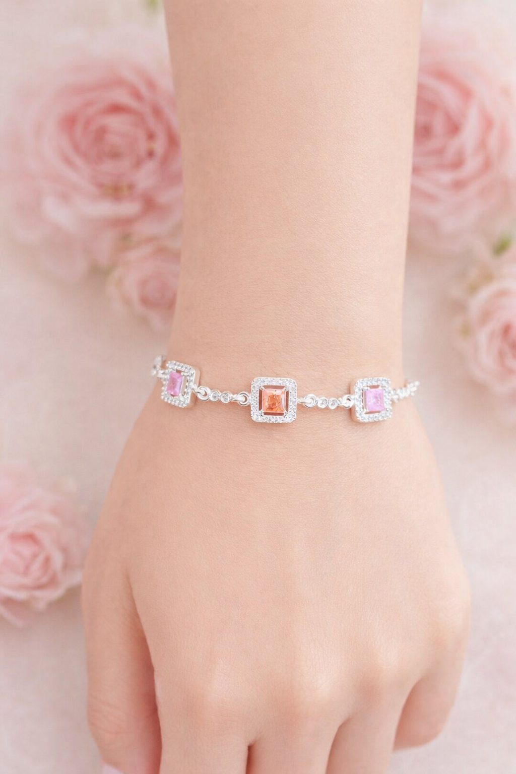 Royal Square Gemstone Silver Bracelet | Silveradda