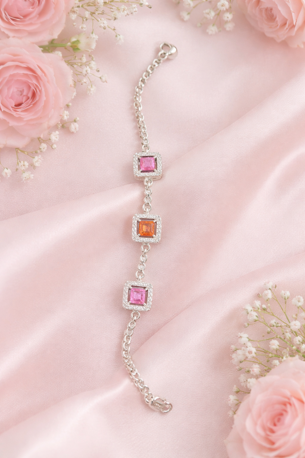Royal Square Gemstone Silver Bracelet | Silveradda