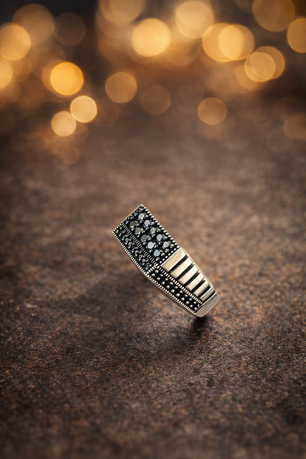 925 Sterling Silver Black Stone Ring for Men – Stylish Bold Rectangle Design | Silveradda