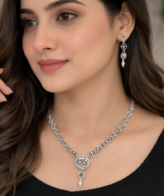 Filigree Silver Necklace Set with Dangle Earrings for Women | Silveradda
