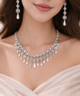 Floral Drop Silver Necklace Set for Women | Silveradda