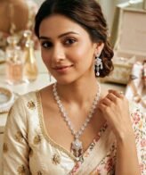 Graceful Floral Silver Necklace Set with Dangling Earrings | Silveradda