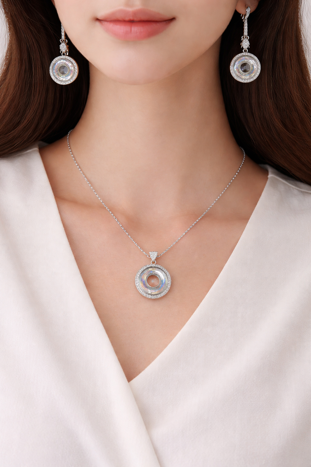 Iridescent Circle Silver Set for Women | 925 Pendant & Earrings | Silveradda