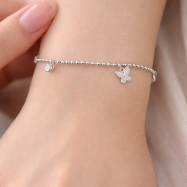 Minimal Butterfly Charm 925 Silver Bracelet Silveradda
