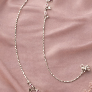 Pink Stone Silver Anklet for Women with Charm Design Silveradda