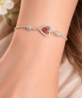 Romantic Heart Design Red Stone Silver Bracelet for Women | Silveradda