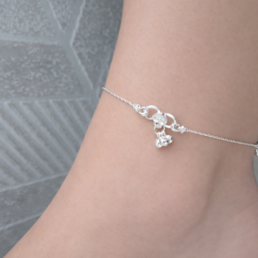 black bead anklet silver payal for women