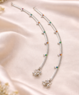 multicolor enamel silver payal with tiny bell charm for women