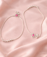 silver beaded anklet for women