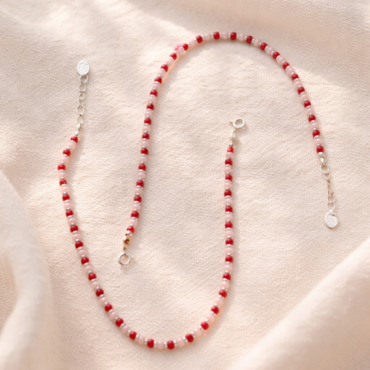 silver red white beads anklet for women