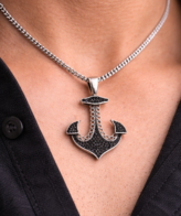 Anchor silver pendant for men with black stones stylish nautical design