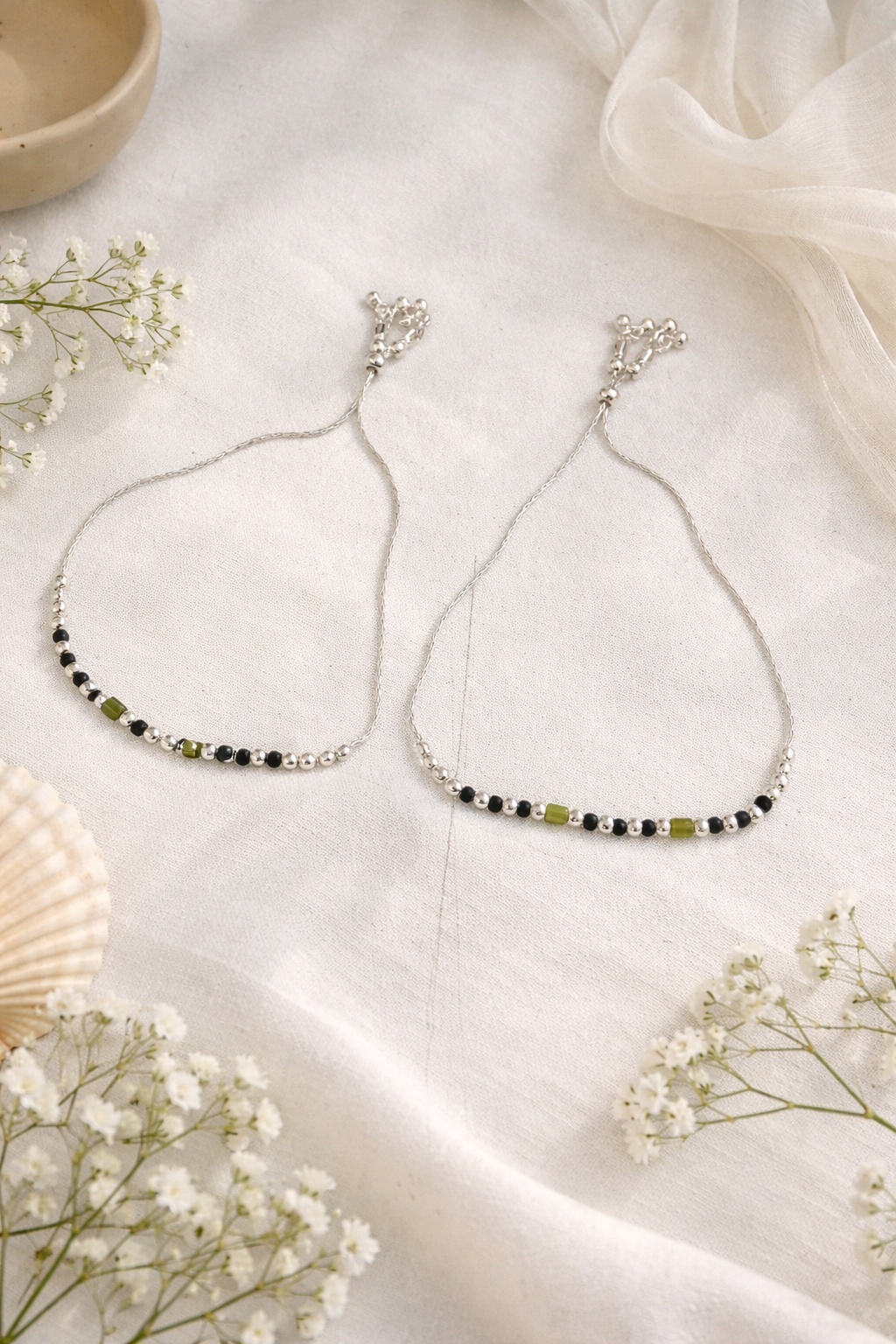 Chic Black Bead Silver Anklet for Women | Trendy Minimal Payal | Silveradda