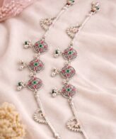 Traditional Multicolor Floral Silver Anklet for Women