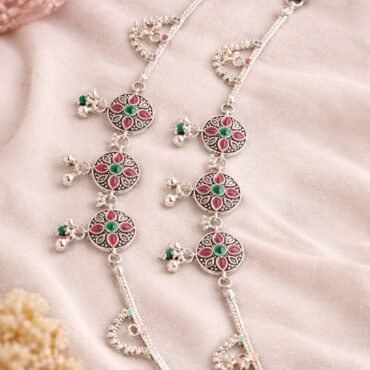Traditional Multicolor Floral Silver Anklet for Women
