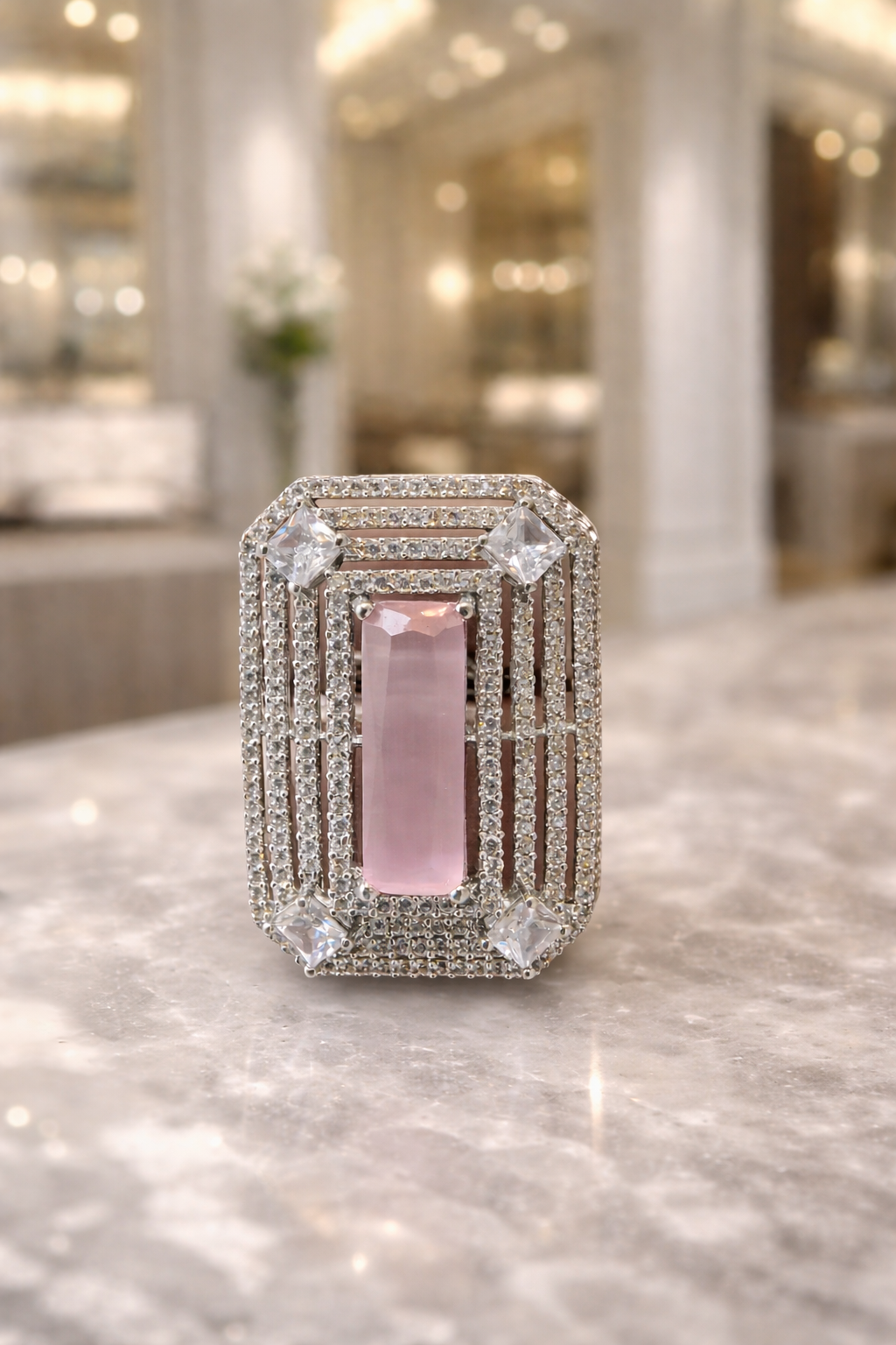 Pink Stone CZ Statement Ring for Women | Silveradda