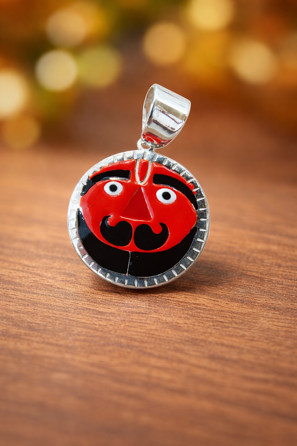 Salasar Balaji Face Silver Pendant for Men | Red Enamel | Silveradda