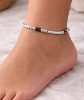 black bead silver anklet