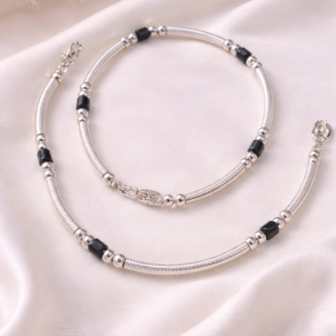 black bead silver anklet