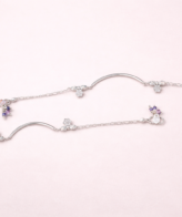 Floral Charm Curved Bar Silver Anklet for Women Silveradda