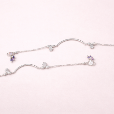 Floral Charm Curved Bar Silver Anklet for Women Silveradda