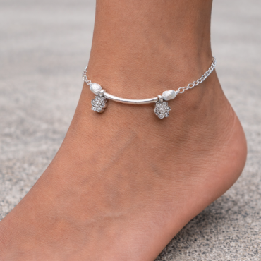 Floral Charm Curved Bar Silver Anklet for Women Silveradda