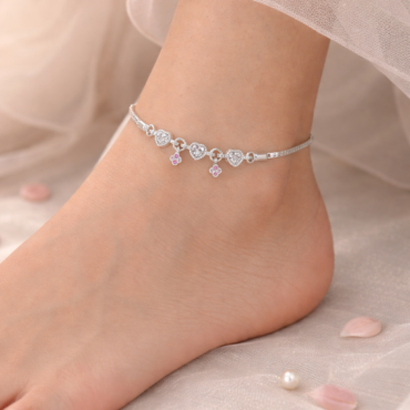 heart charm silver anklet for women stylish payal silveradda