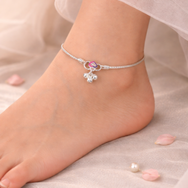 heart charm silver anklet for women stylish payal silveradda